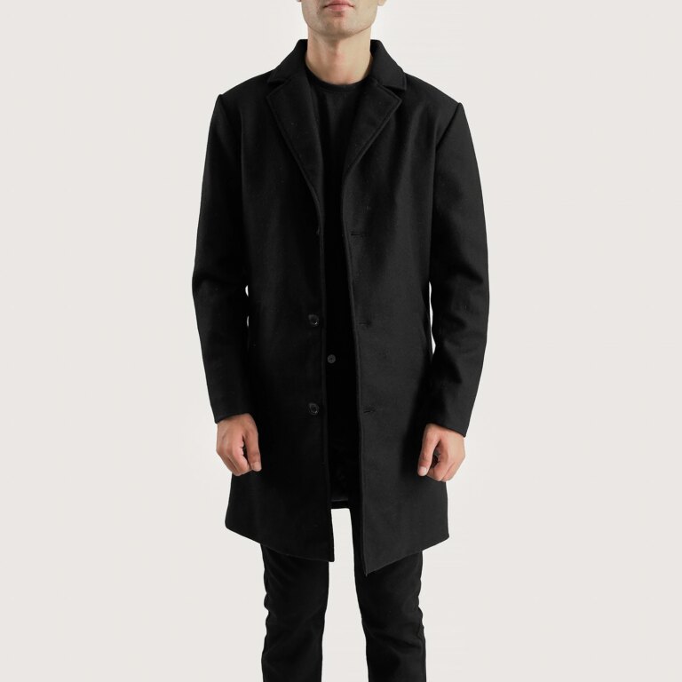 Mens Petrillo Black Wool Single Breasted Coat Open Front-4-1700233756508